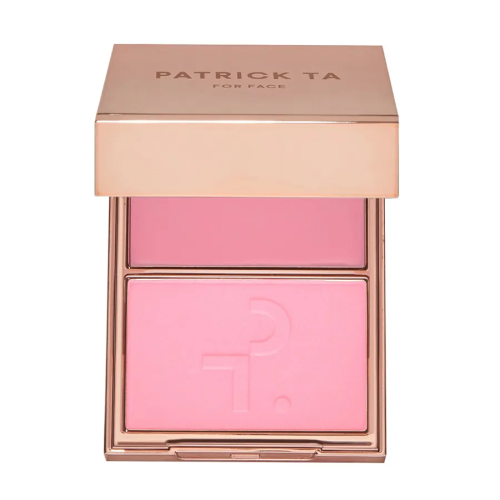 Má hồng Patrick Ta For Face Double-Take Creme & Power Blush kem và phấn má 2in1 lên màu chuẩn