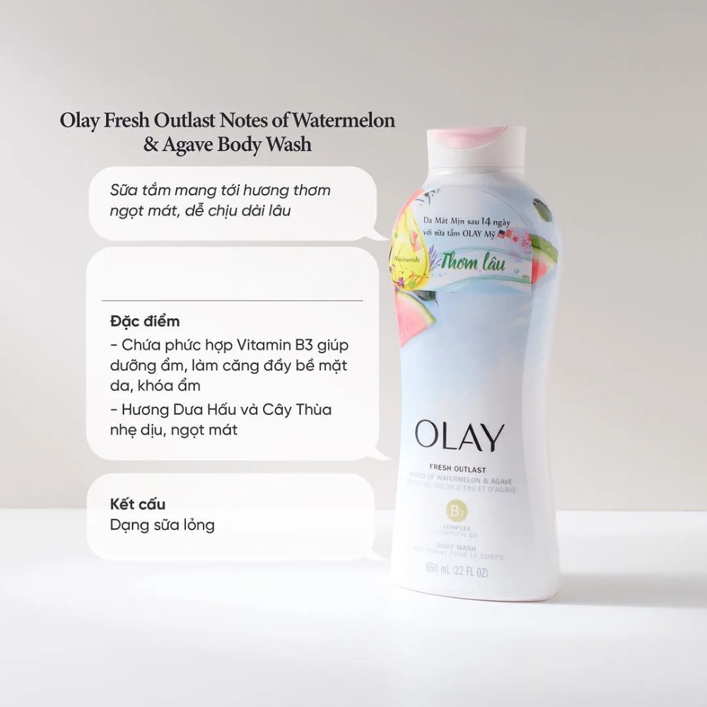 Sữa tắm Olay Body Wash 650ml nhiều mùi hương dưỡng ẩm trắng da