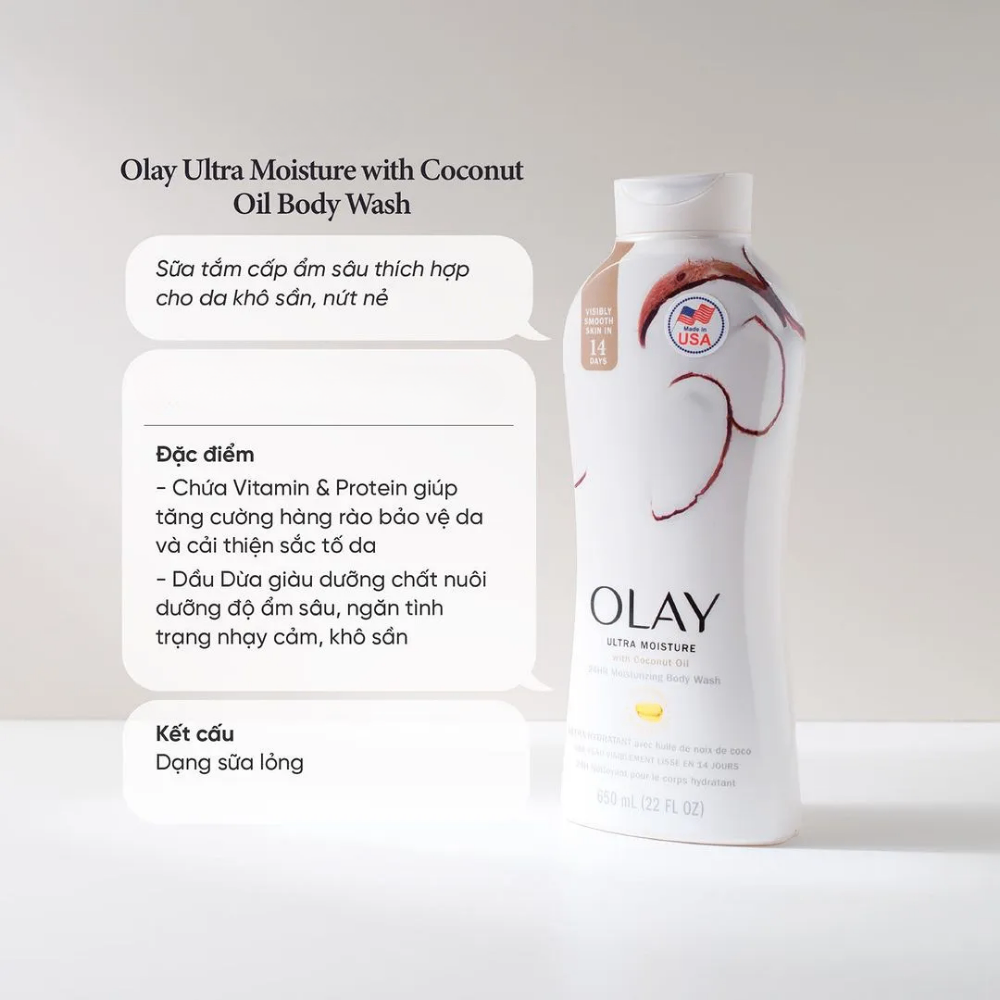 Sữa tắm Olay Body Wash 650ml nhiều mùi hương dưỡng ẩm trắng da