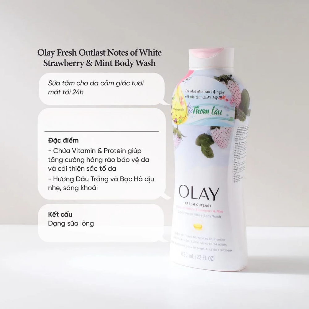 Sữa tắm Olay Body Wash 650ml nhiều mùi hương dưỡng ẩm trắng da