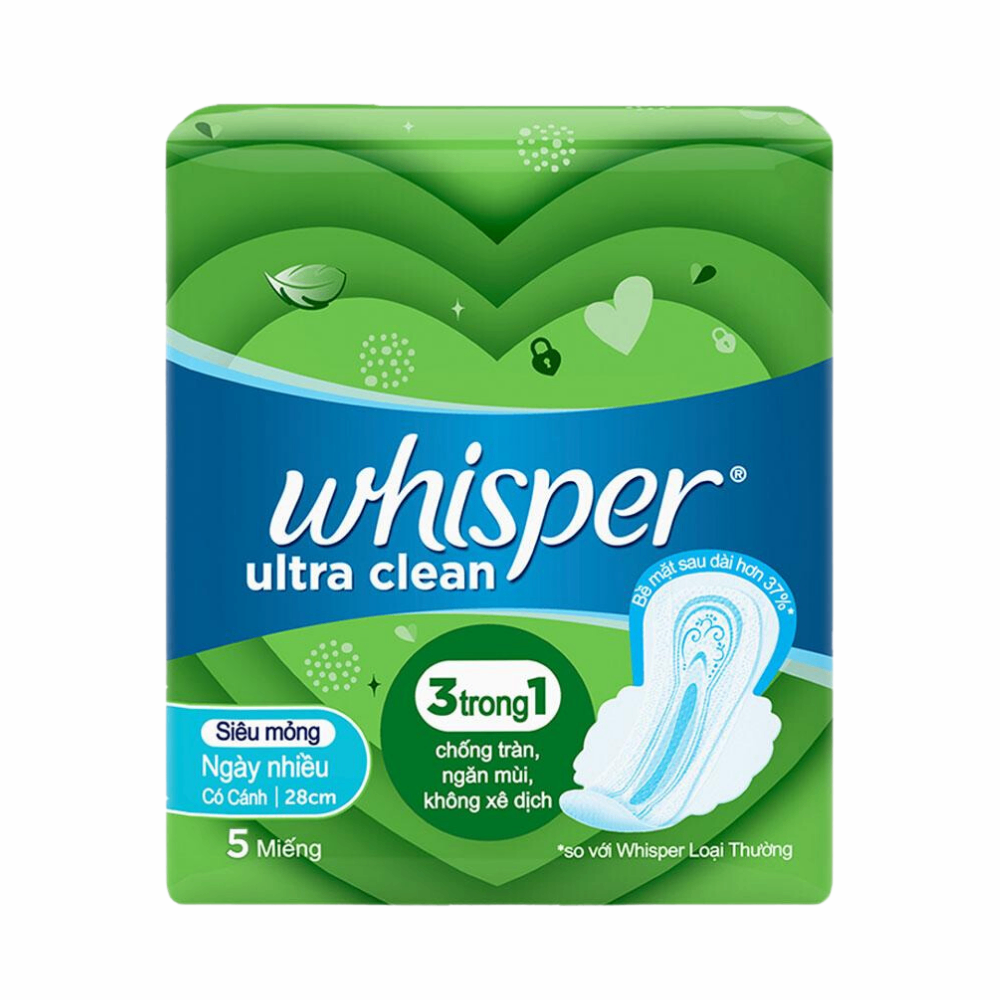 Băng vệ sinh Whisper ban ngày có cánh các loại nhỏ gọn siêu thấm hút