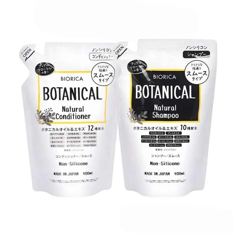 Dầu gội xả Botanical Biorica Natural Non-Silicone túi 400ml làm phồng tóc và giảm gãy rụng