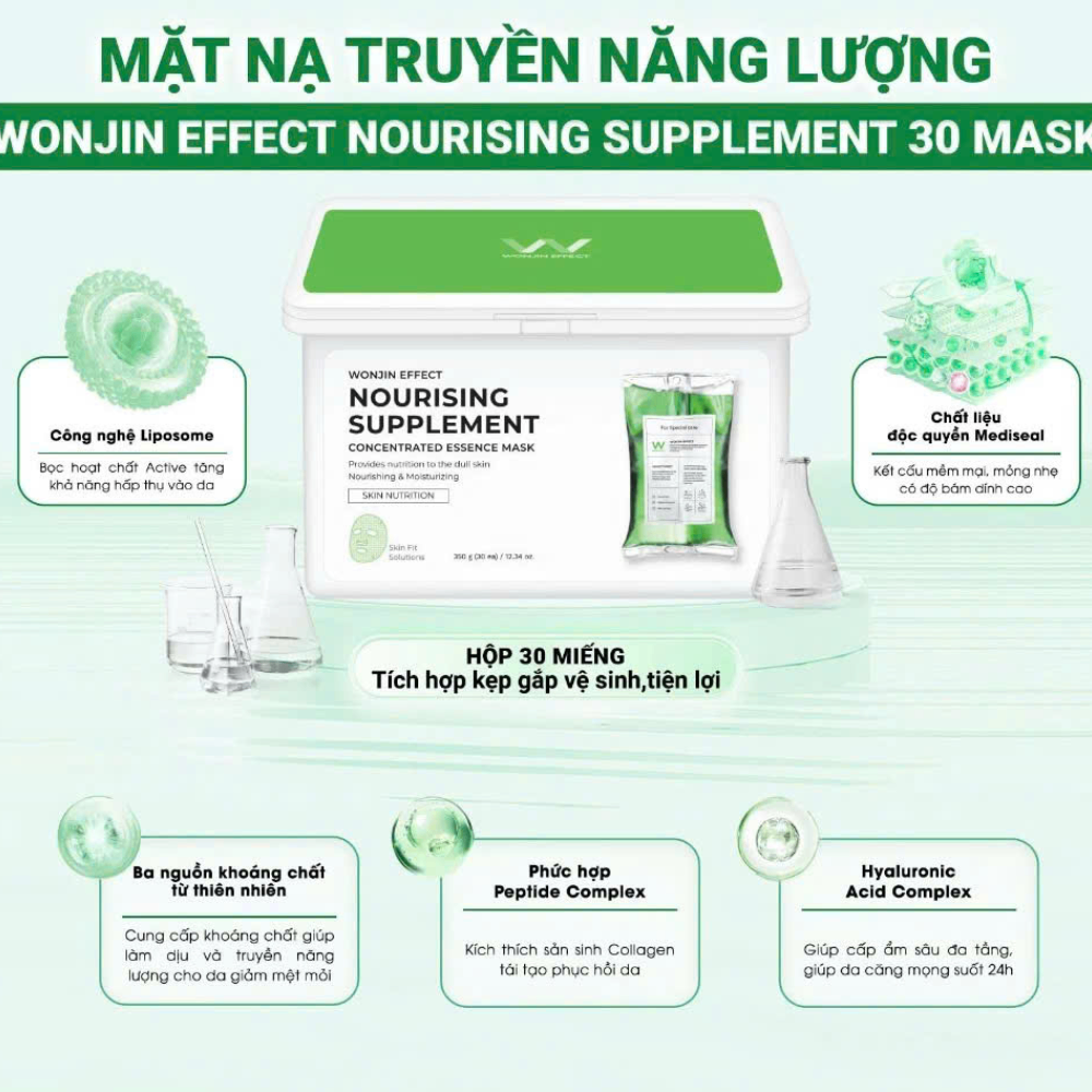 Hộp 30 miếng mặt nạ Wonjin Hydro Rise/Nourising Supplement Mask 350g cấp ẩm phục hồi da