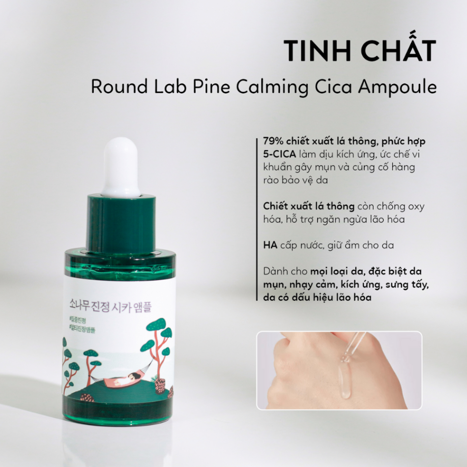 Tinh chất dịu da Round Lab Pine Calming Cica Ampoule 30ml giảm đỏ da, giảm kích ứng