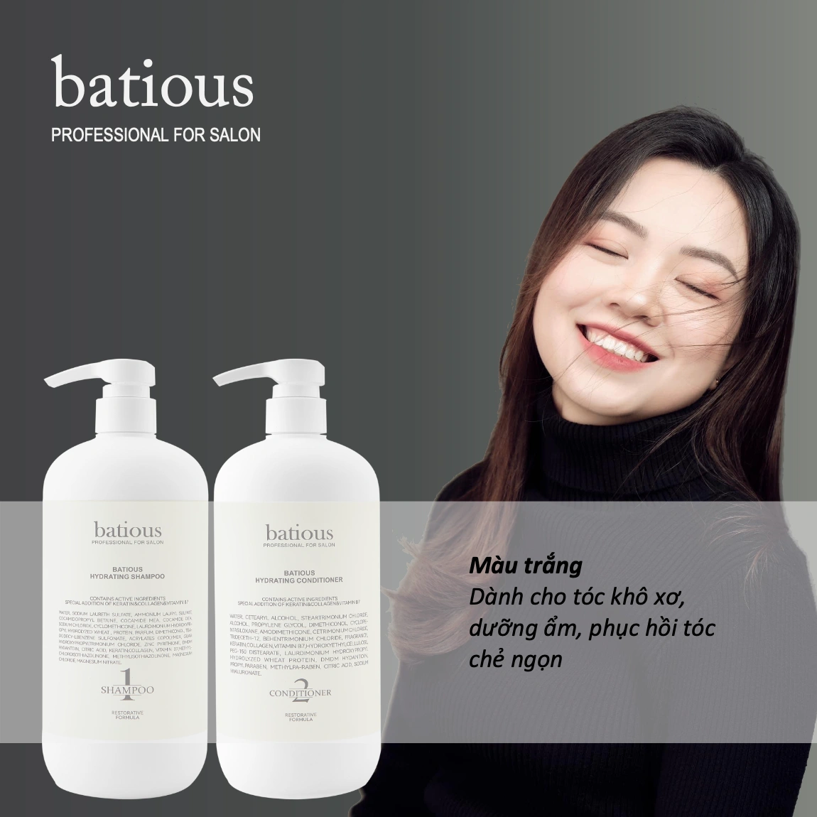 Bộ dầu gội và dầu xả Batious 500ml thấm sâu, nuôi dưỡng và phục hồi tóc