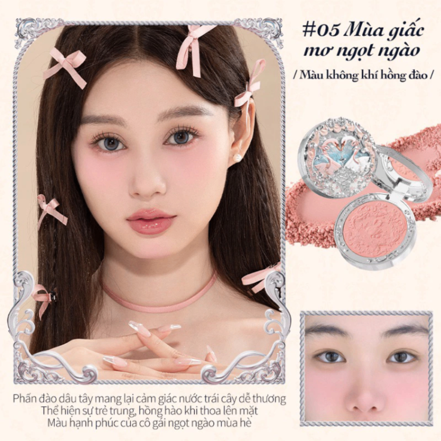 Phấn má hồng Flower Knows Swan Ballet Series Embossed Blush 5g chất phấn mịn lì dễ tán