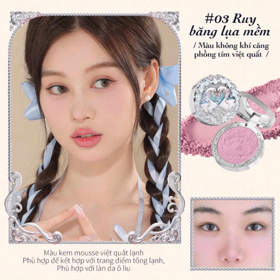 Phấn má hồng Flower Knows Swan Ballet Series Embossed Blush 5g chất phấn mịn lì dễ tán