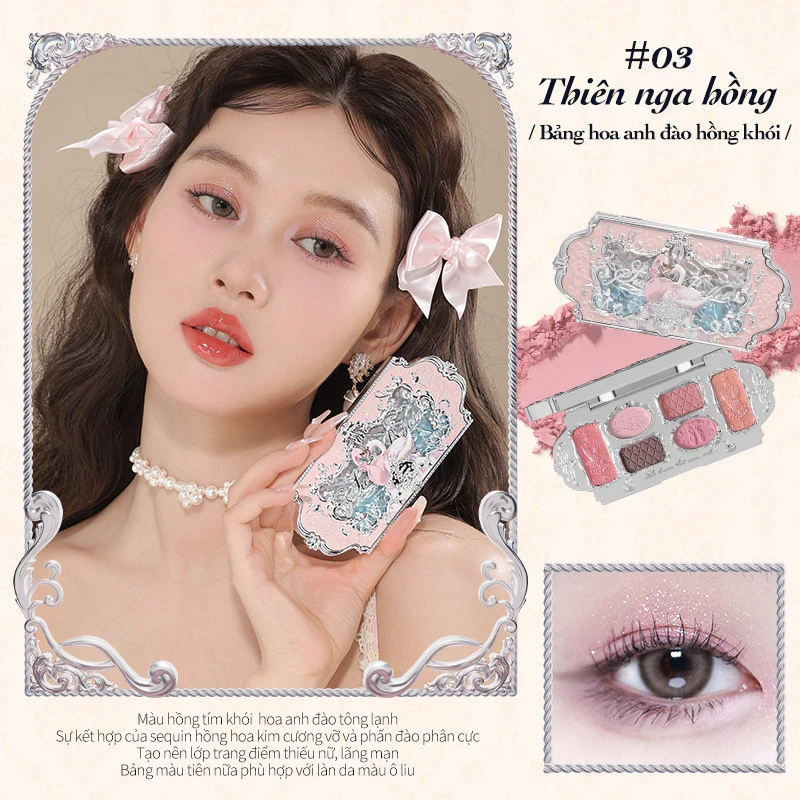 Bảng phấn mắt 6 ô Flower Knows Swan Ballet 6.5g hiệu ứng mịn lì lâu trôi