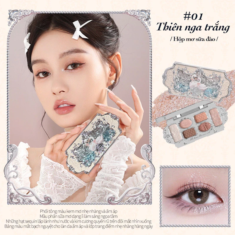 Bảng phấn mắt 6 ô Flower Knows Swan Ballet 6.5g hiệu ứng mịn lì lâu trôi