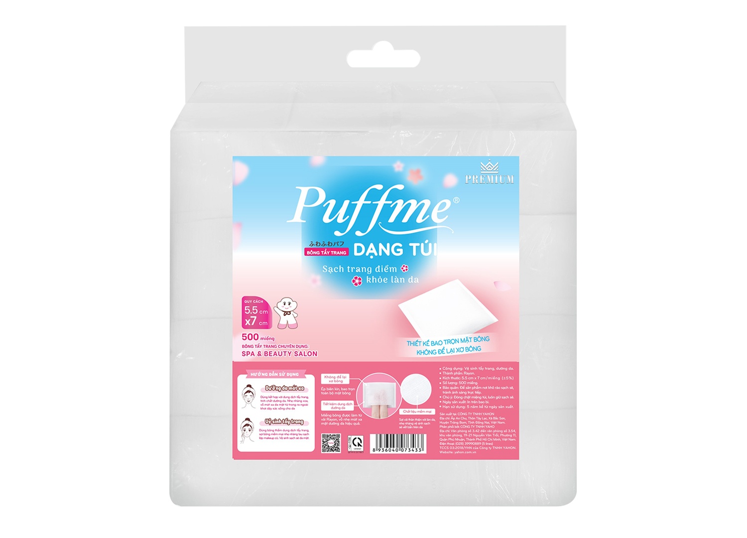 Bông tẩy trang PUFFME dạng túi 500 miếng