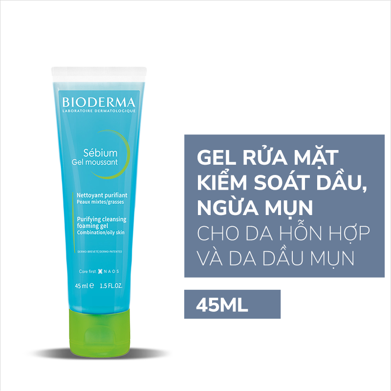 Sữa rửa mặt Bioderma Sensibio Gel Moussant 45ml không chứa xà phòng, không gây kích ứng