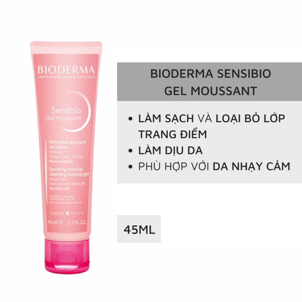 Sữa rửa mặt Bioderma Sensibio Gel Moussant 45ml không chứa xà phòng, không gây kích ứng
