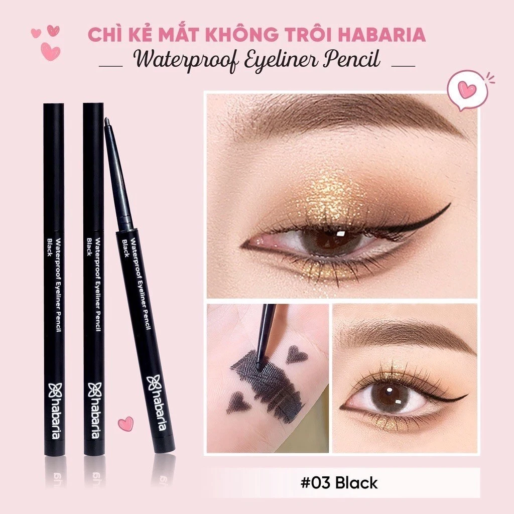 Chì sáp kẻ mắt Habaria Waterproof Eyeliner Pencil 0.2g mềm mại dễ sử dụng, màu sắc bám lâu, không lem, không trôi