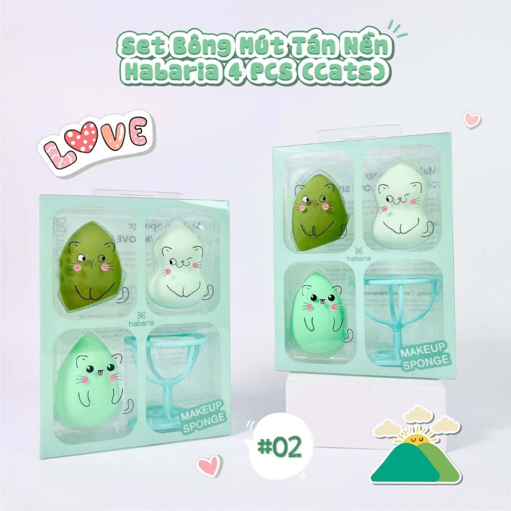 Set 6 bông mút trang điểm Habaria Makeup Sponge Cats So Cute 16g chất liệu cao cấp, mềm mại