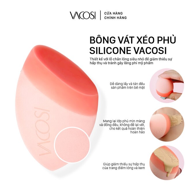 Bông phấn Vacosi vạt xéo phủ Silicone PH06 đàn hồi mềm mại