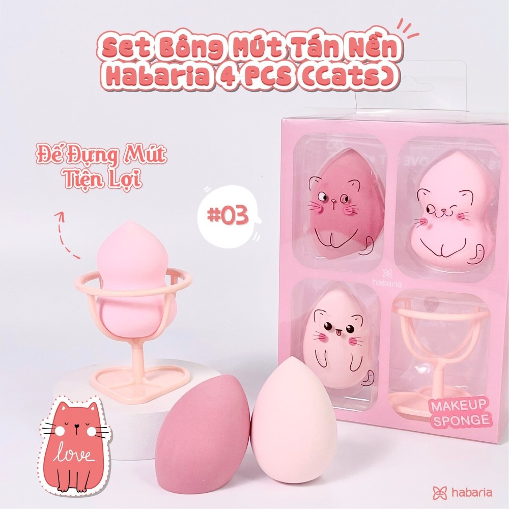 Set 6 bông mút trang điểm Habaria Makeup Sponge Cats So Cute 16g chất liệu cao cấp, mềm mại