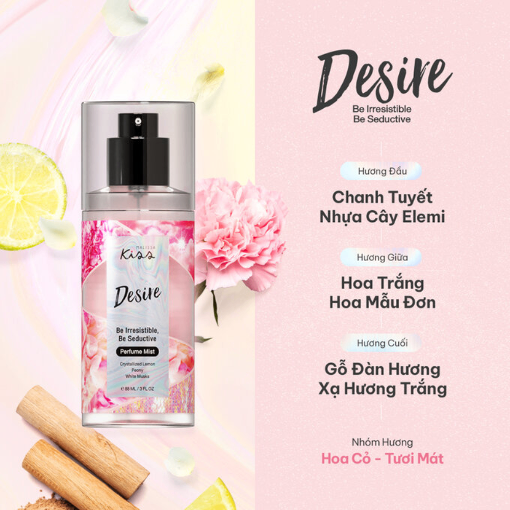 Xịt thơm toàn thân Malissa Kiss hương nước hoa 88ml mùi hương đa dạng