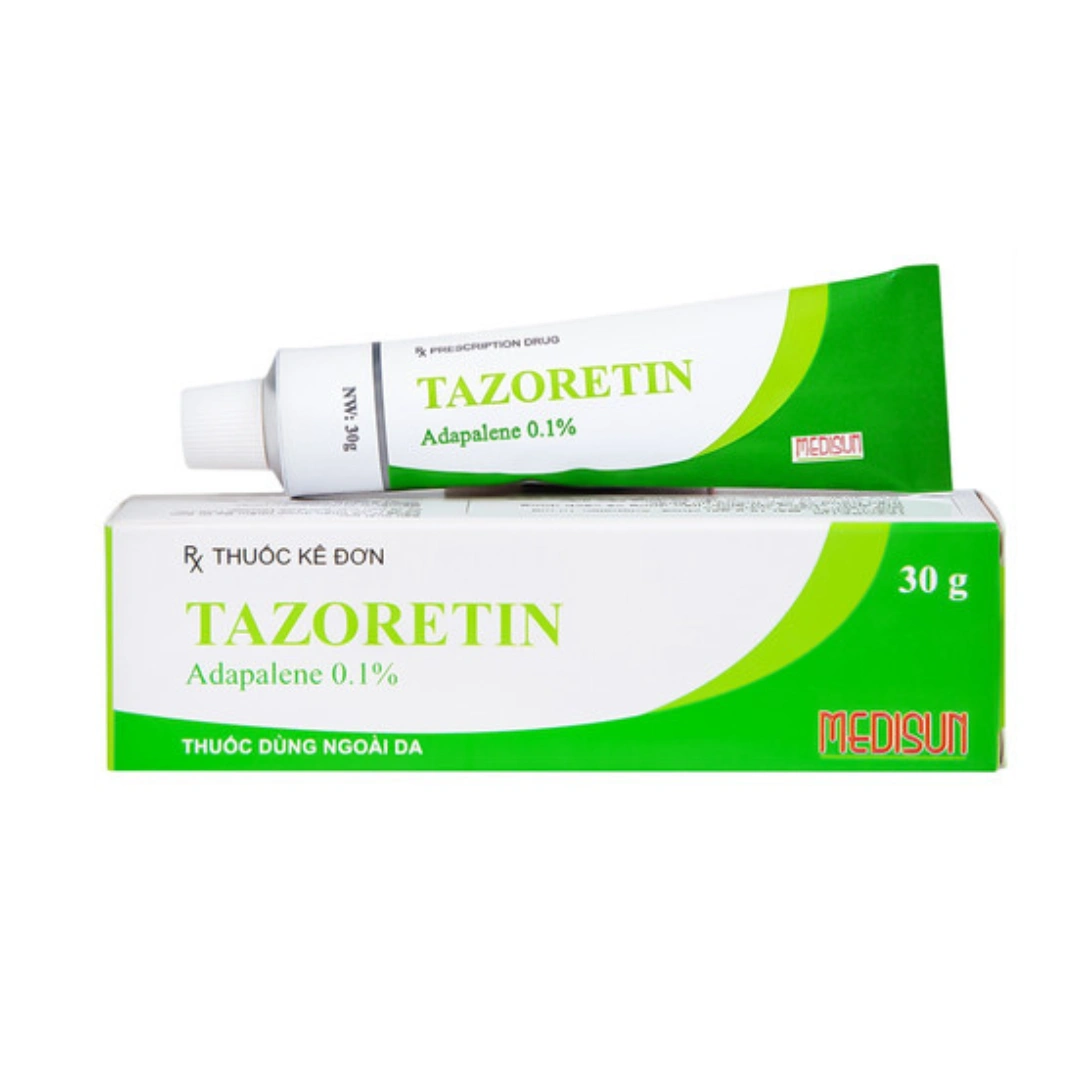 Kem giảm mụn trứng cá Tazoretin Adapalene 0.1% 15/30g giảm tình trạng mụn, hỗ trợ làm sạch lỗ chân lông
