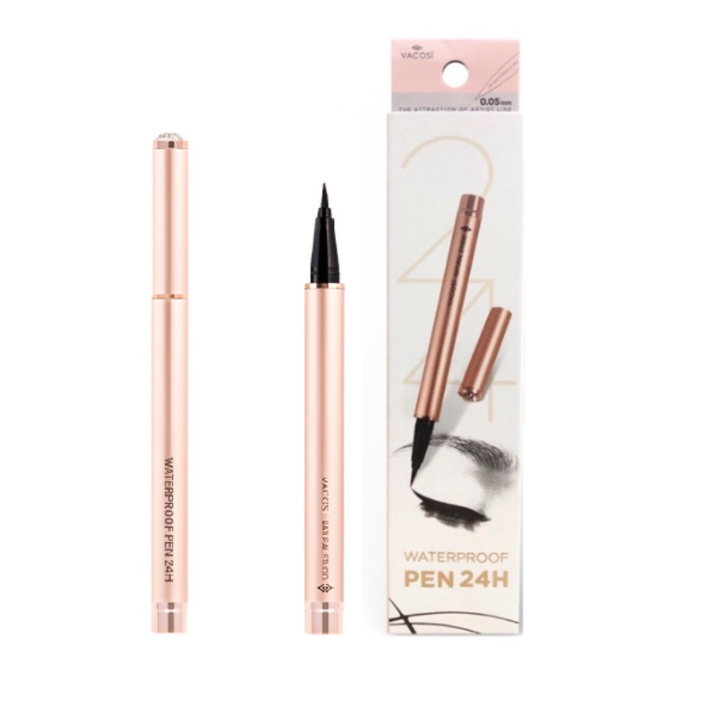 Bút kẻ mắt nước đen bóng không trôi Vacosi 24H Waterproof Pen 2g thiết kế nhỏ gọn độ bám cao