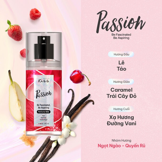 Xịt thơm toàn thân Malissa Kiss hương nước hoa 88ml mùi hương đa dạng
