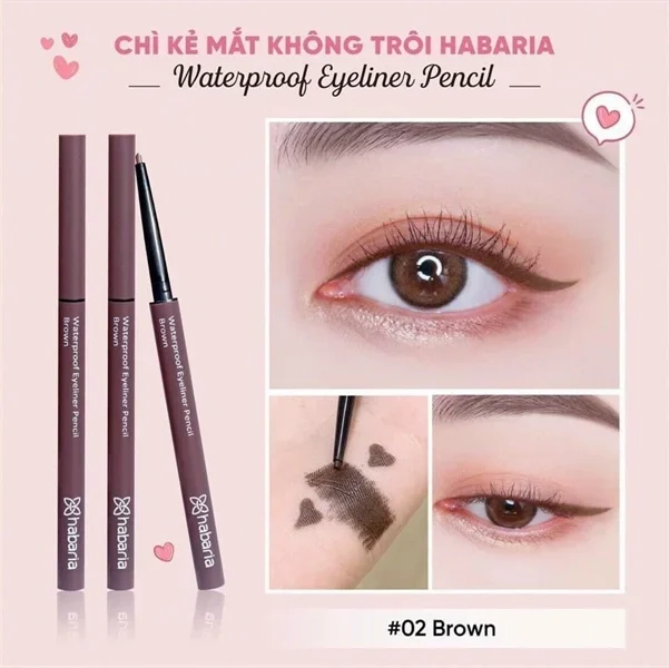 Chì sáp kẻ mắt Habaria Waterproof Eyeliner Pencil 0.2g mềm mại dễ sử dụng, màu sắc bám lâu, không lem, không trôi