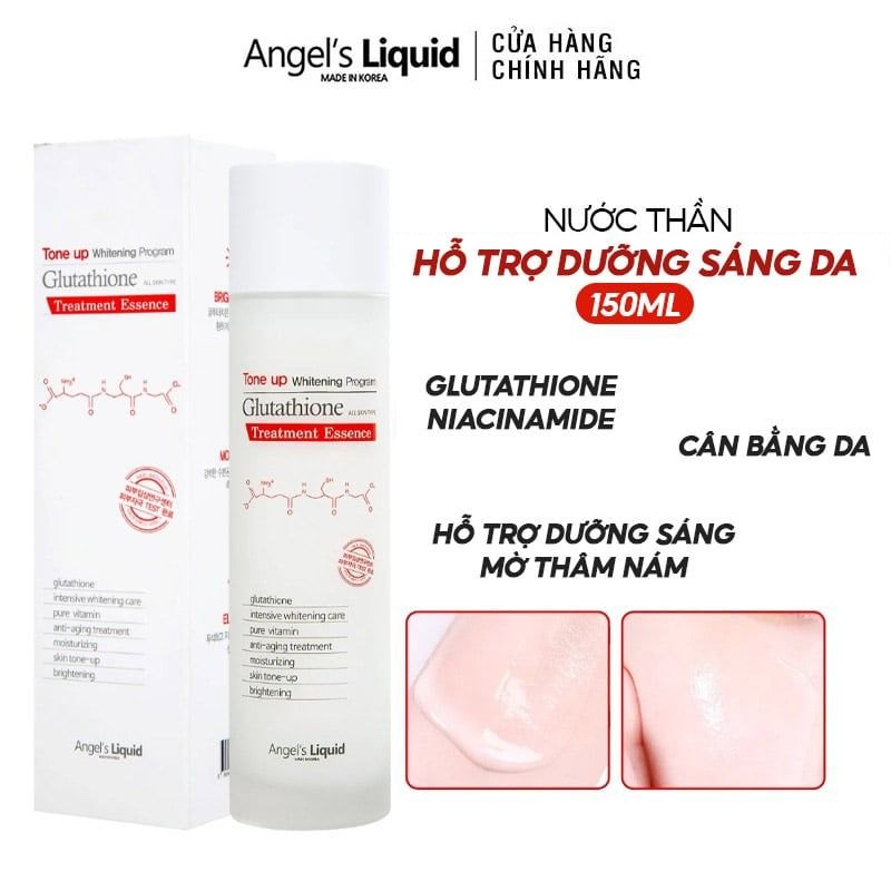 Nước hoa hồng Angel's Liquid Tone Up Whitening Program Glutathione Treatment Essence 150ml dưỡng ẩm phục hồi da