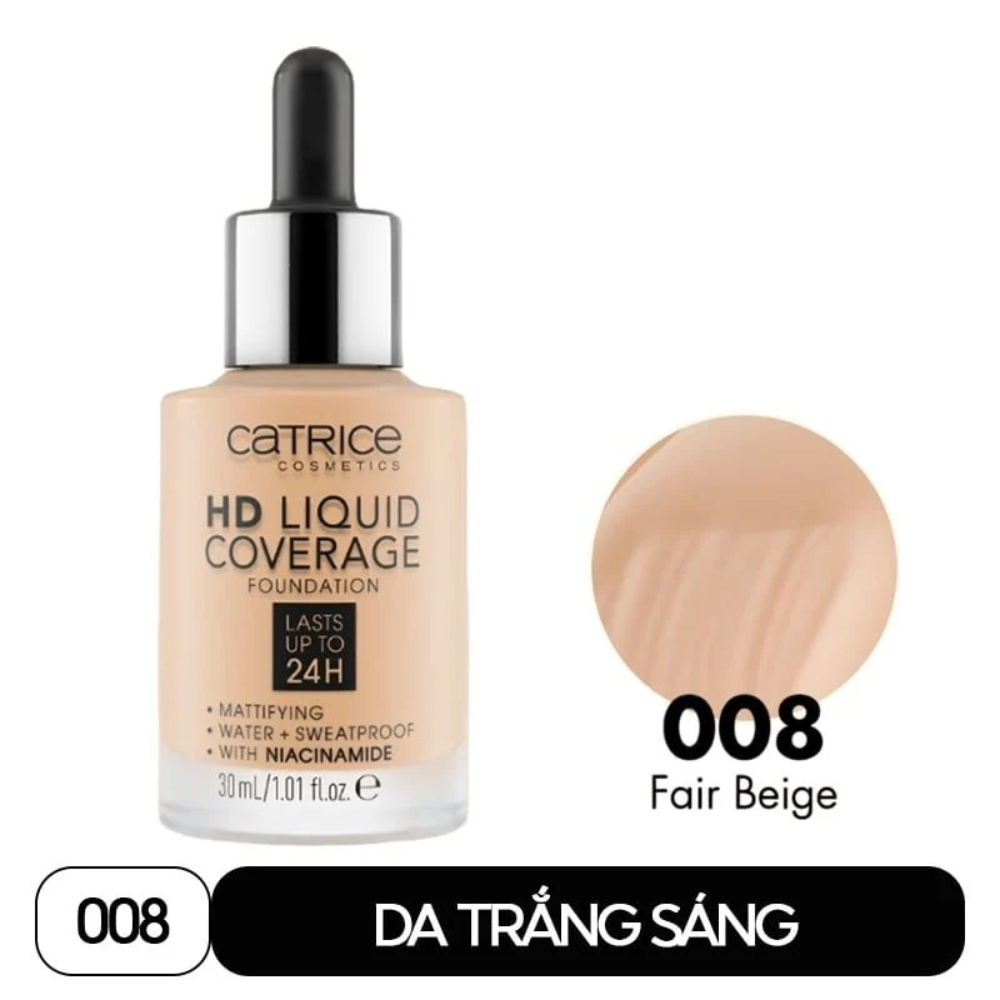 Kem nền Catrice HD Liquid Coverage Foundation 30ml che phủ tự nhiên mùi thơm dịu nhẹ