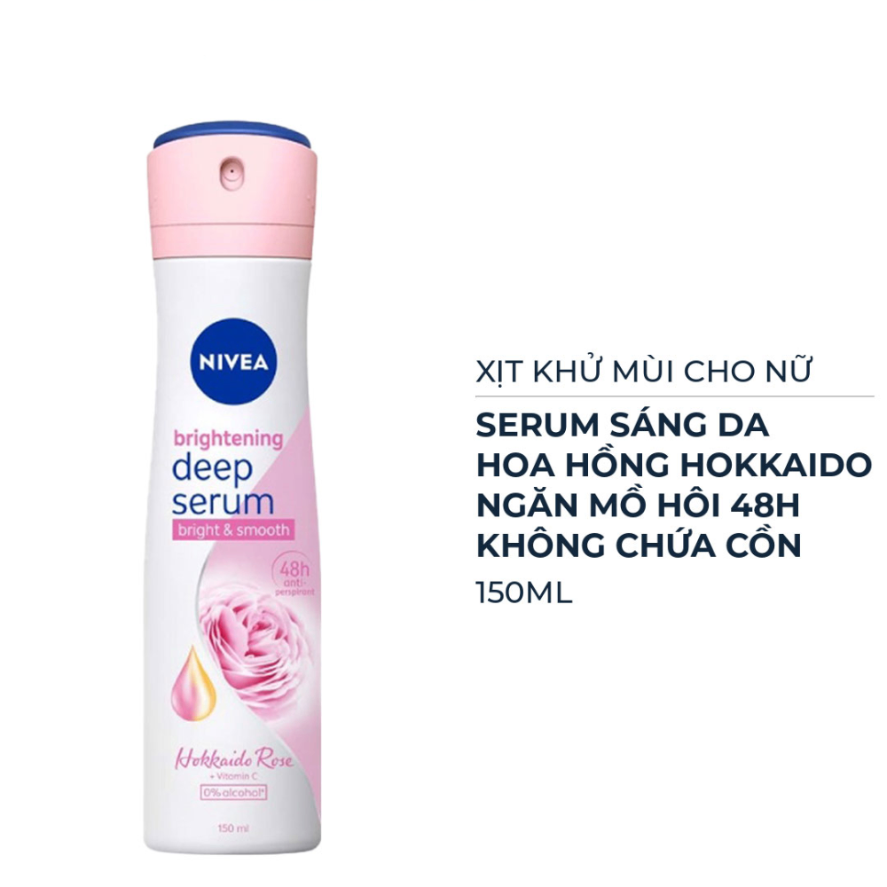 Xịt khử mùi Nivea Brightening Whitening Deep Serum 150ml giúp da khô thoáng hương thơm dịu nhẹ