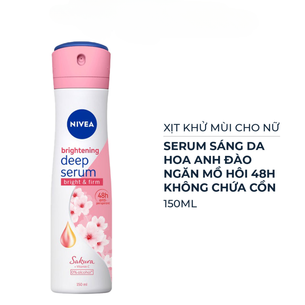 Xịt khử mùi Nivea Brightening Whitening Deep Serum 150ml giúp da khô thoáng hương thơm dịu nhẹ