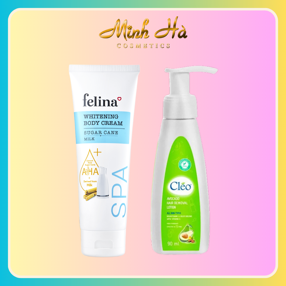 Combo Kem dưỡng trắng da toàn thân Felina từ Sữa 250g + Kem tẩy lông Cleo Avocado Hair Removal Lotion 90ml