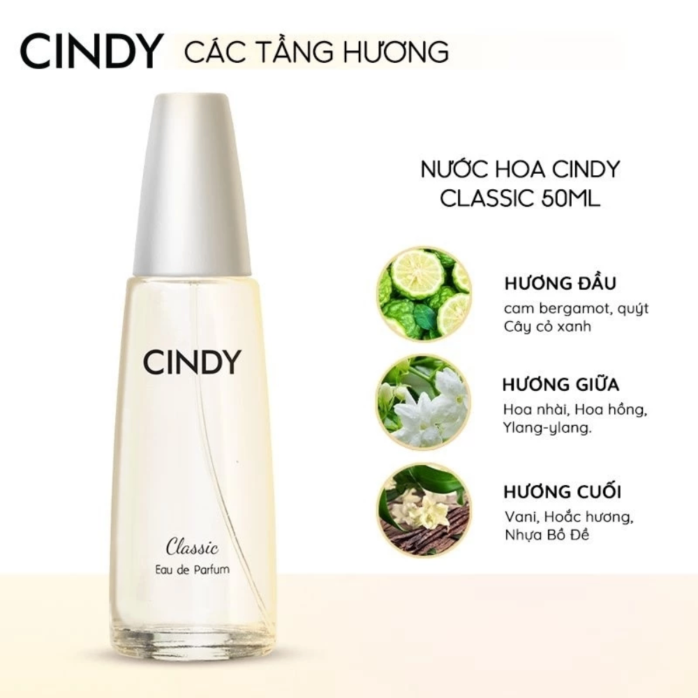 Nước hoa Cindy Classic Eau De Parfum 50ml các loại năng động, tinh nghịch, ngọt ngào