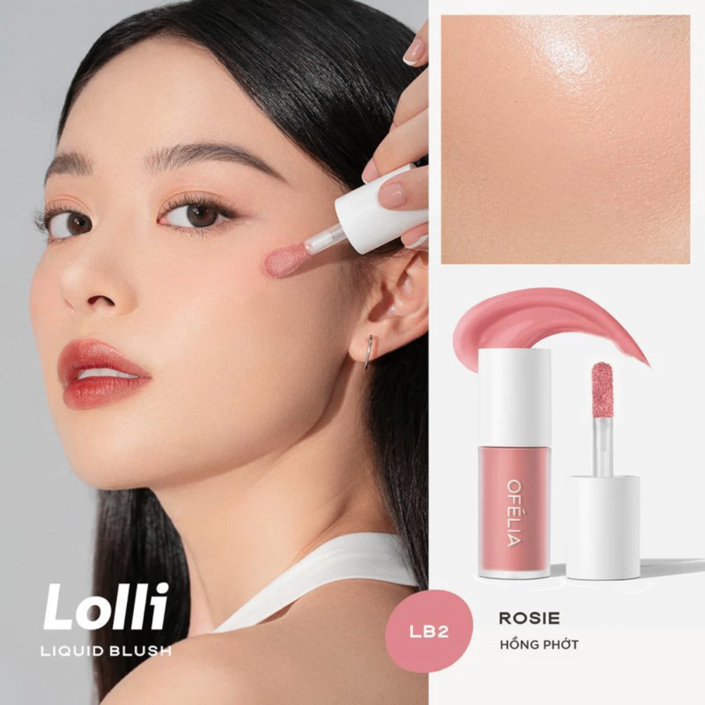 Má hồng dạng kem Ofelia Lolli Liquid Blush 4.3g nhẹ và lên màu đều, dễ dàng sử dụng