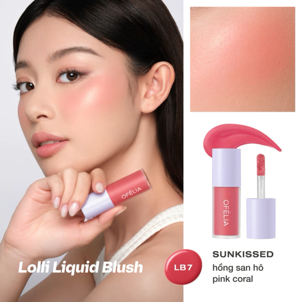 Má hồng dạng kem Ofelia Lolli Liquid Blush 4.3g nhẹ và lên màu đều, dễ dàng sử dụng
