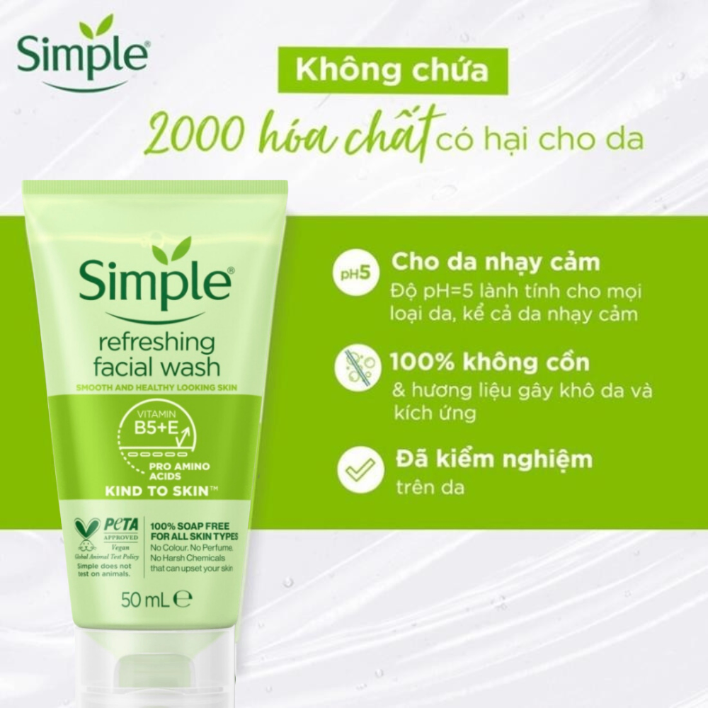Sữa rửa mặt Simple Kind To Skin Refreshing Facial Wash 150ml dành cho da nhạy cảm