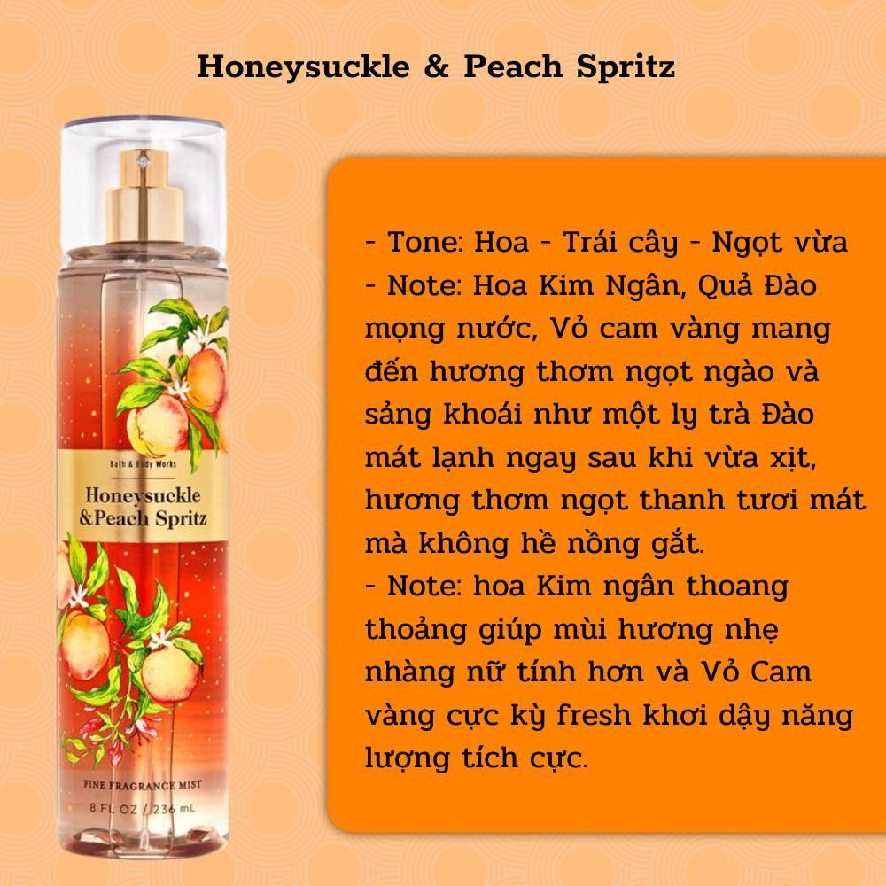 Xịt thơm Bath & Body Works 236ml với mùi hương ngọt ngào, mát dịu, nhẹ nhàng phù hợp cho mọi lứa tuổi