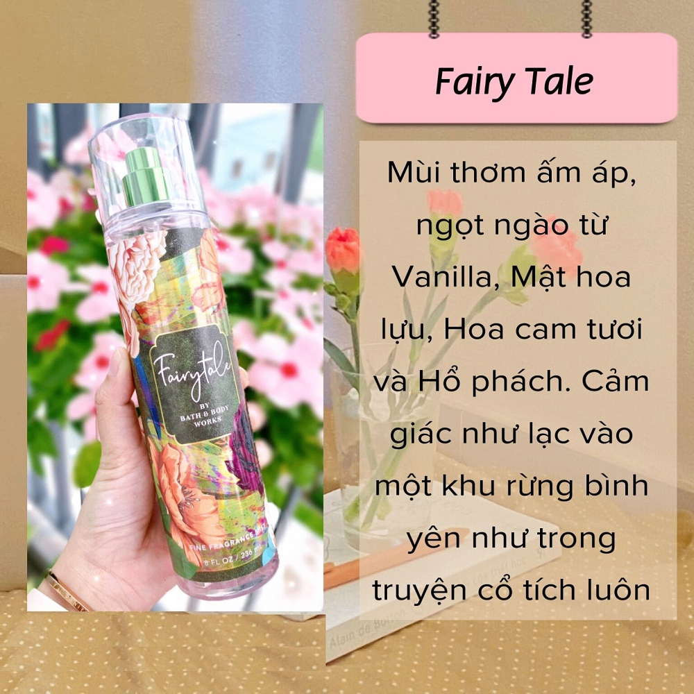 Xịt thơm Bath & Body Works 236ml với mùi hương ngọt ngào, mát dịu, nhẹ nhàng phù hợp cho mọi lứa tuổi