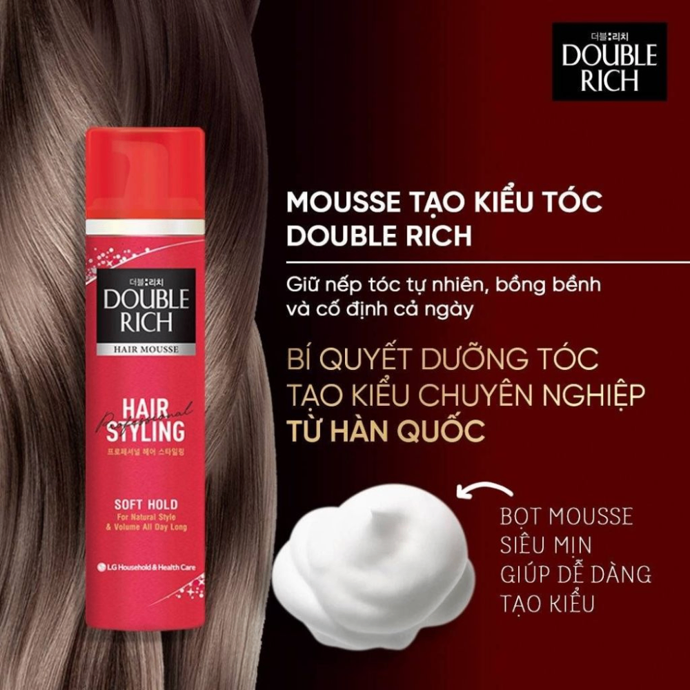 Keo xịt tạo kiểu tóc Double Rich Hair Mousse Hair Styling 170ml giữ nếp tóc tự nhiên