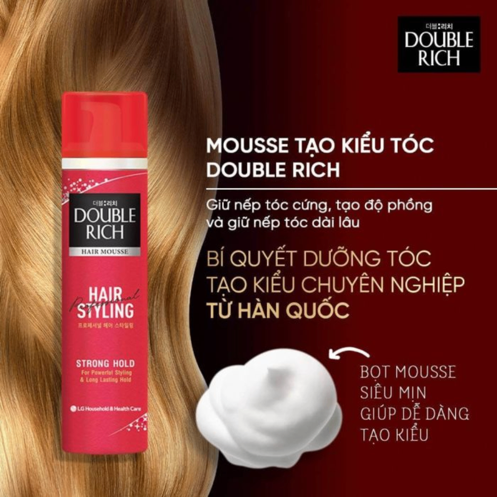 Keo xịt tạo kiểu tóc Double Rich Hair Mousse Hair Styling 170ml giữ nếp tóc tự nhiên