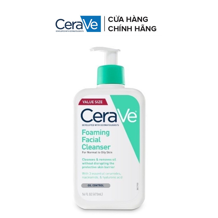 Sữa rửa mặt Cerave Foaming Facial Cleanser 473ml dành cho da thường và da dầu