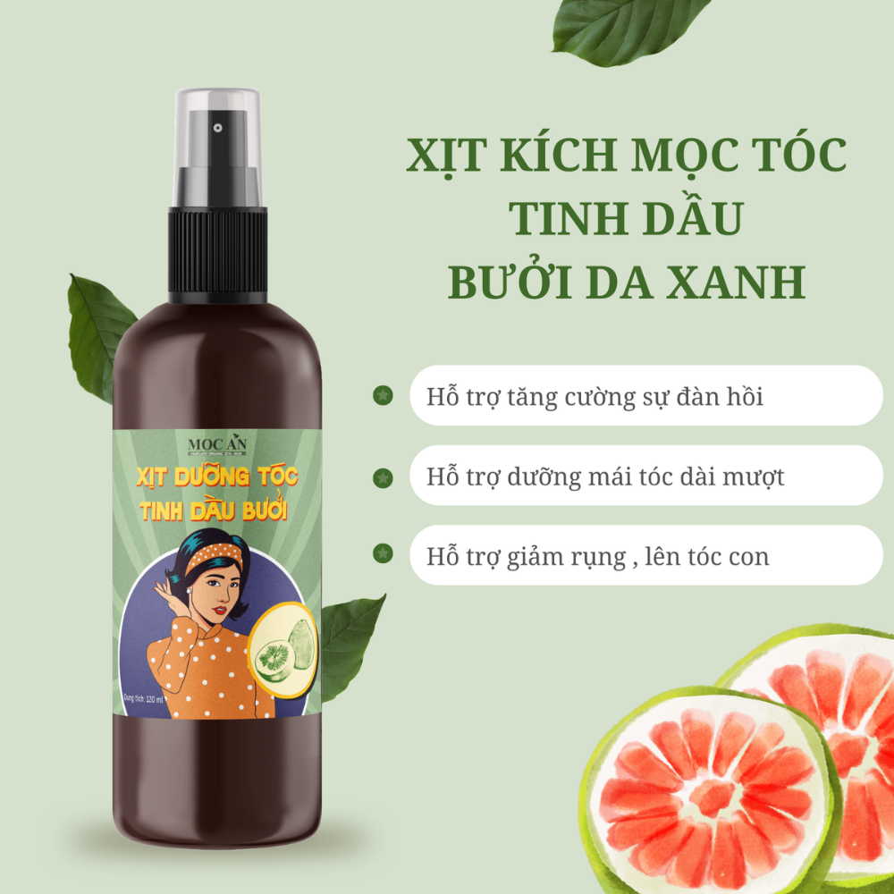 Xịt dưỡng tóc Mộc Ân tinh dầu bưởi 120ml giảm gãy rụng kích thích mọc tóc