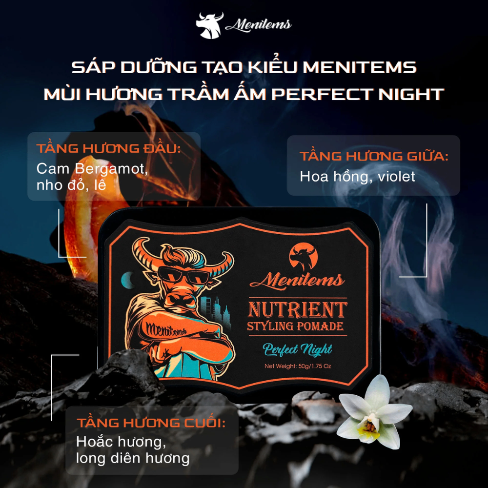 Sáp tạo kiểu tóc Menitems Nutrient Styling Pomade 50g tạo kiểu dễ dàng, độ phồng tốt và có độ giữ nếp cao