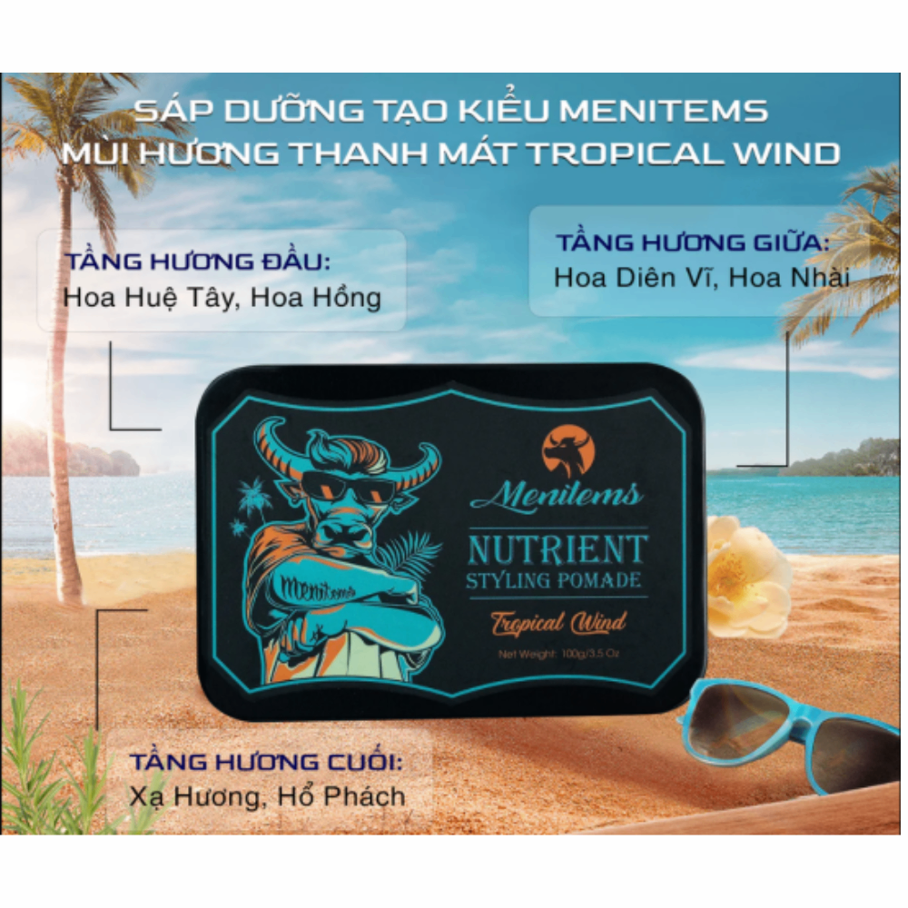 Sáp tạo kiểu tóc Menitems Nutrient Styling Pomade 50g tạo kiểu dễ dàng, độ phồng tốt và có độ giữ nếp cao