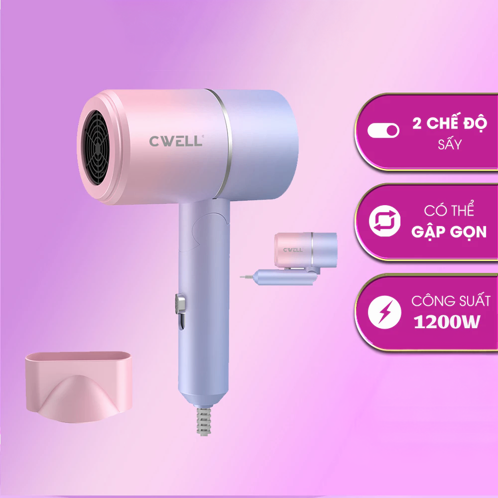 Máy sấy tóc CWELL Hair Dryer với 2 chế độ sấy và ánh sáng xanh bảo vệ tóc