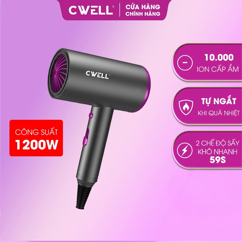 Máy sấy tóc CWELL Hair Dryer với 2 chế độ sấy và ánh sáng xanh bảo vệ tóc