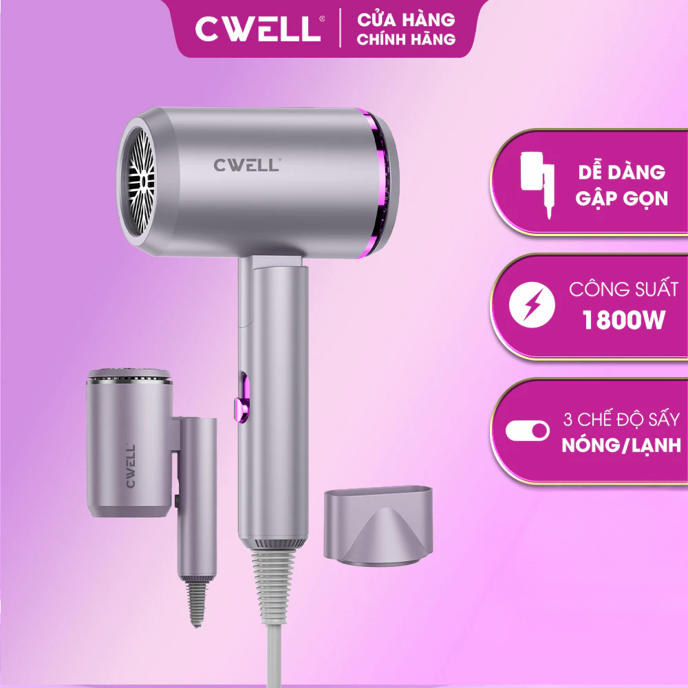 Máy sấy tóc CWELL Hair Dryer với 2 chế độ sấy và ánh sáng xanh bảo vệ tóc