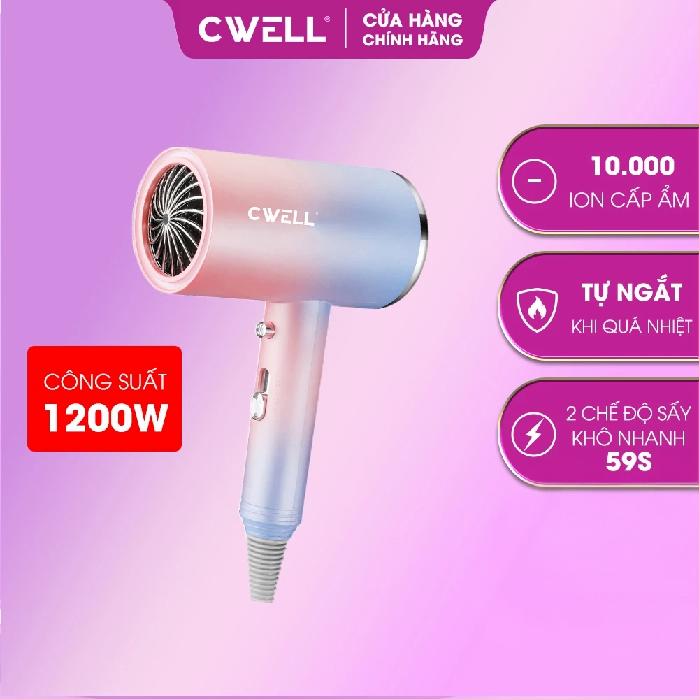 Máy sấy tóc CWELL Hair Dryer với 2 chế độ sấy và ánh sáng xanh bảo vệ tóc