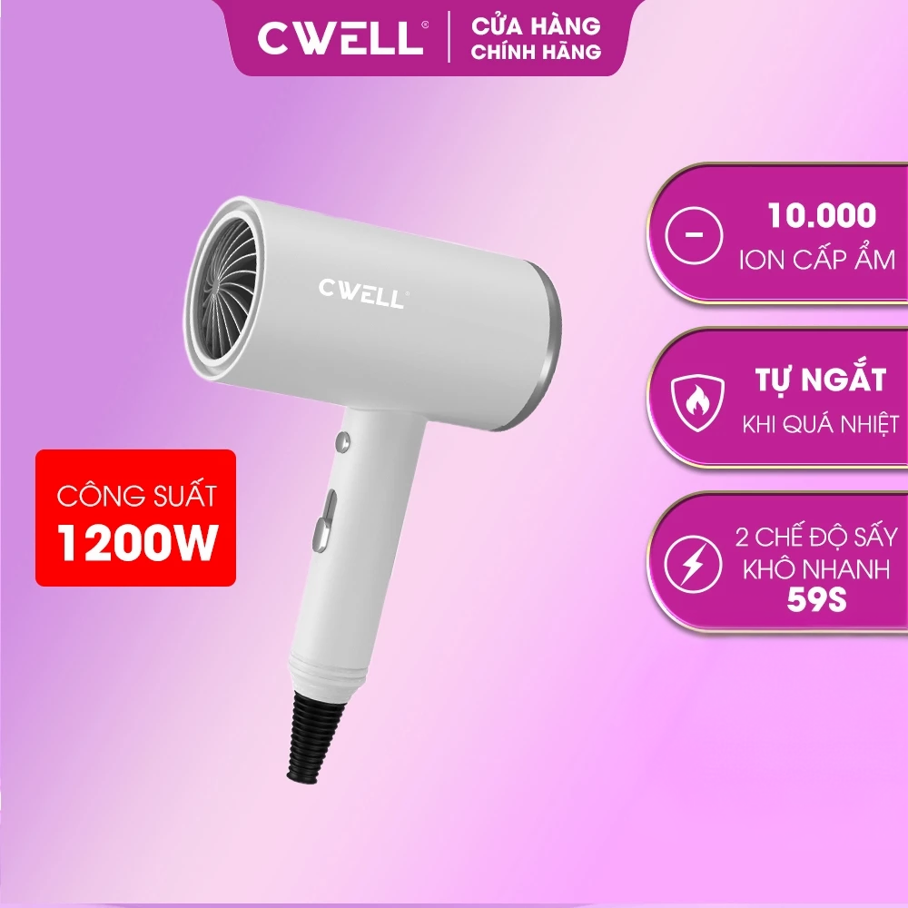 Máy sấy tóc CWELL Hair Dryer với 2 chế độ sấy và ánh sáng xanh bảo vệ tóc