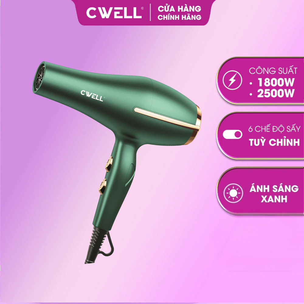 Máy sấy tóc CWELL Hair Dryer với 2 chế độ sấy và ánh sáng xanh bảo vệ tóc