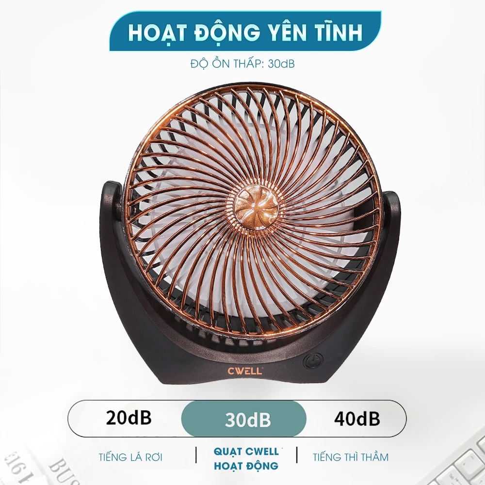 Quạt mini tích điện CWELL Portable Fan C201F-4 không gây ồn, điều chỉnh được góc rộng