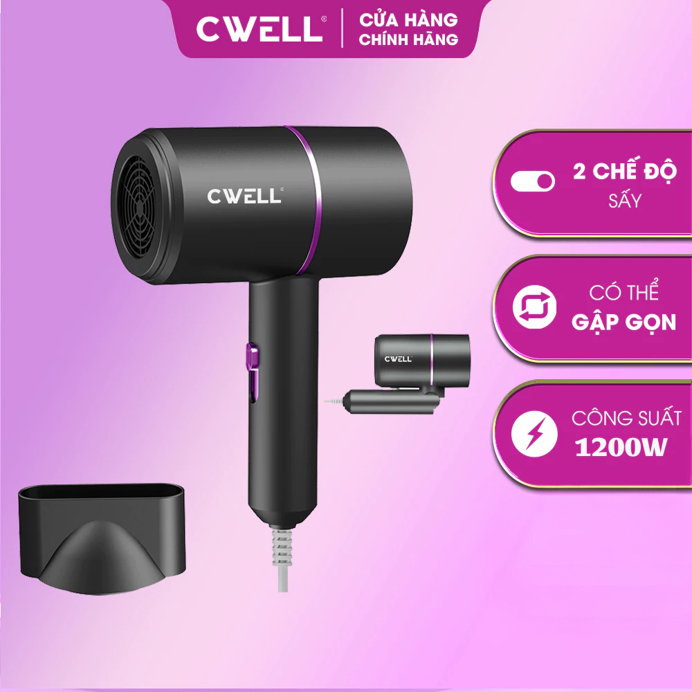Máy sấy tóc CWELL Hair Dryer với 2 chế độ sấy và ánh sáng xanh bảo vệ tóc